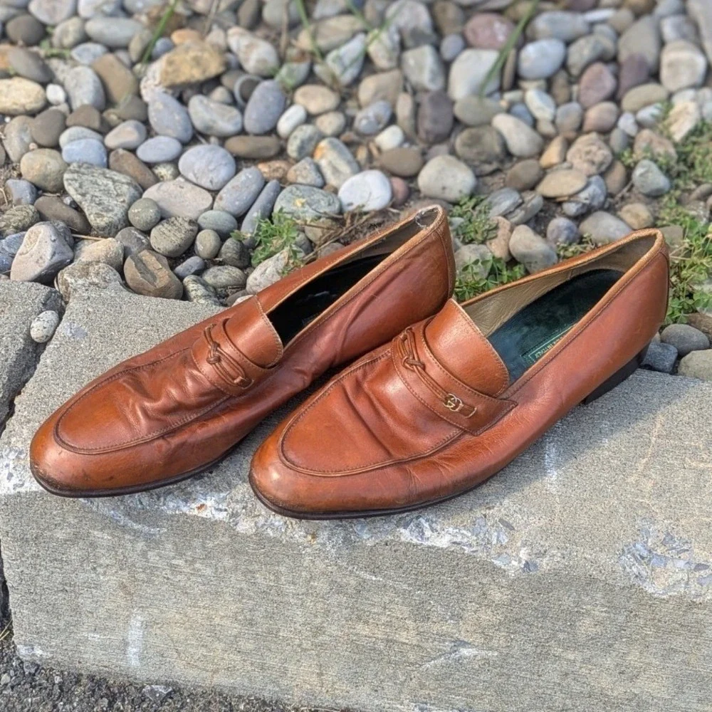 Vintage Gucci Horsebit Loafers Brown Leather GG Made in Italy EU 43 M